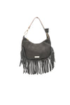 Borsetta a mezzaluna a tracolla in pelle scamosciata con frange V811F