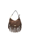 Borsetta a mezzaluna a tracolla in pelle scamosciata con frange V811F