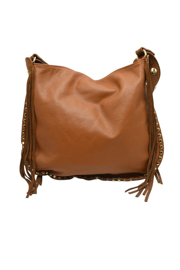 Borsa a tracolla con borchie e frange in vera pelle scamosciata e martellata VALENTINO Creations V969