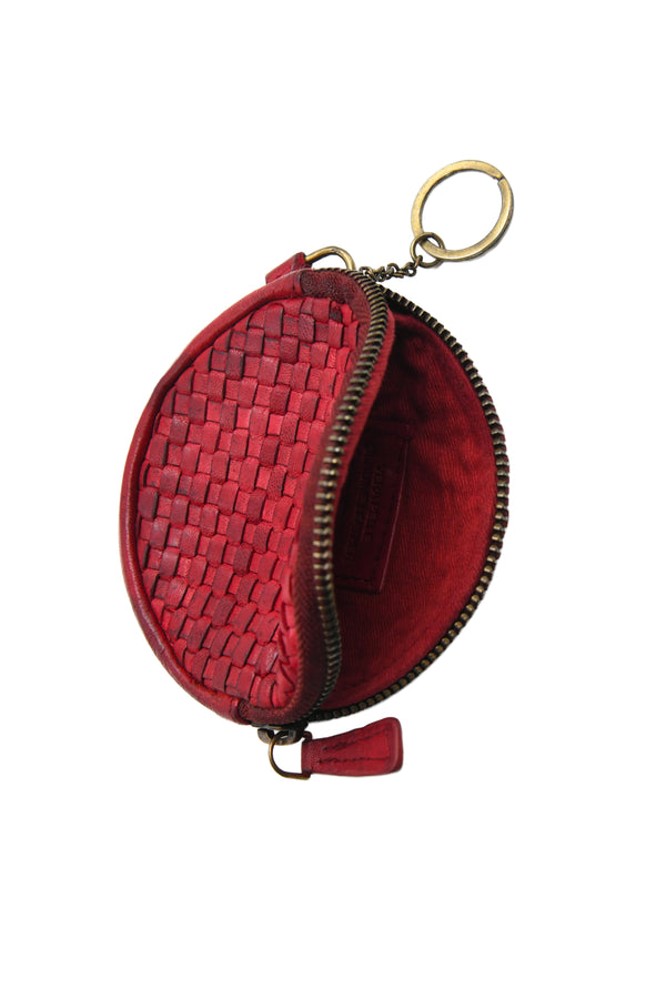 Portamonete in vera pelle intrecciata effetto invecchiato F405