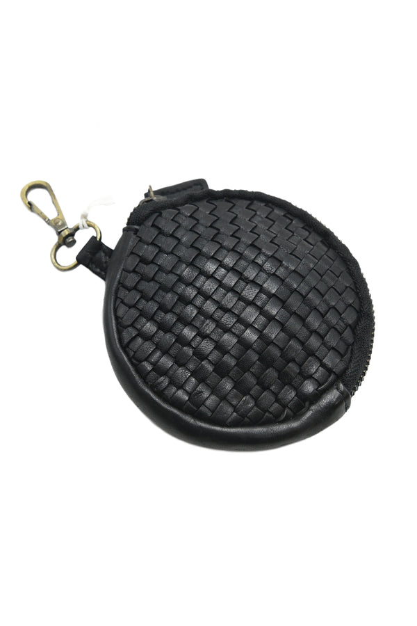 Portamonete in vera pelle intrecciata effetto invecchiato F405