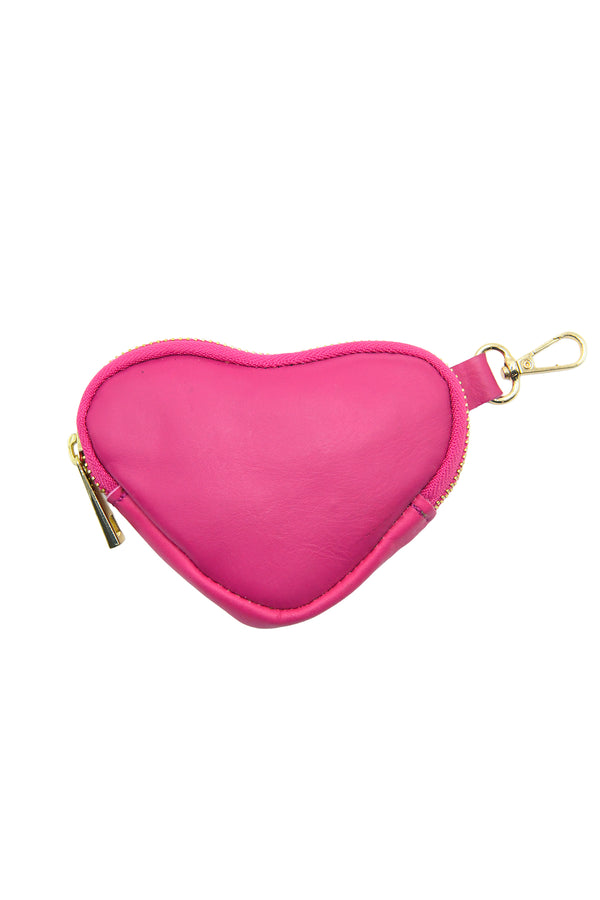 Portamonete a cuore in vera pelle con moschettone A138