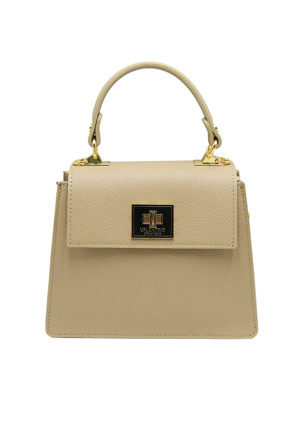 Borsa a patta in vera pelle martellata con chiusura turn lock V926D