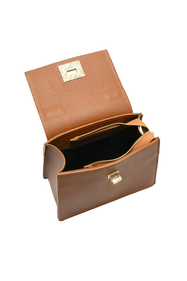 Borsa a patta in vera pelle martellata con chiusura turn lock V926D