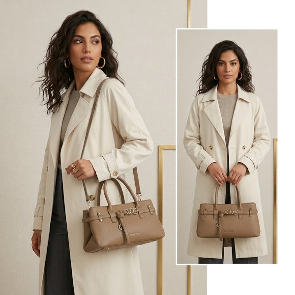 Borsa bauletto in ecopelle martellata con cinturino decorativo e anelli MB038