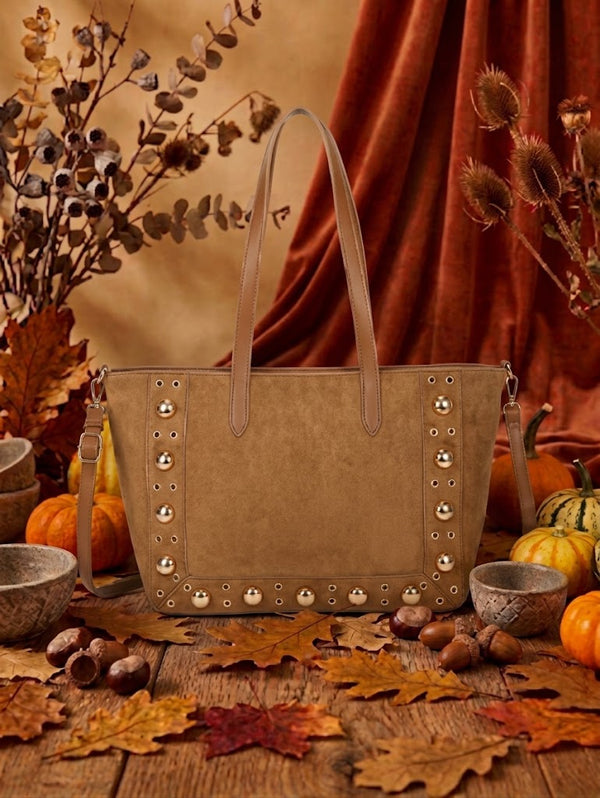 Borsa spalla shopper in ecopelle scamosciata con borchie 2281