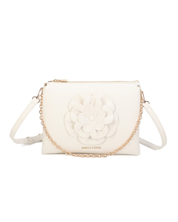 Borsetta pochette in ecopelle con catena a tracolla e fiore ECG609