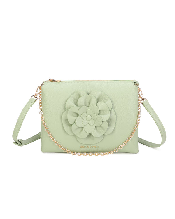 Borsetta pochette in ecopelle con catena a tracolla e fiore ECG609