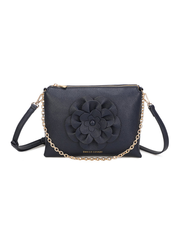 Borsetta pochette in ecopelle con catena a tracolla e fiore ECG609