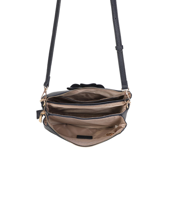 Borsetta pochette in ecopelle con catena a tracolla e fiore ECG609