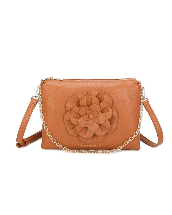 Borsetta pochette in ecopelle con catena a tracolla e fiore ECG609
