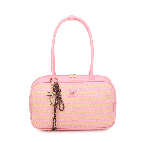 Borsa grande a spalla in rafia e ecopelle Mariella Burani con charm MB028