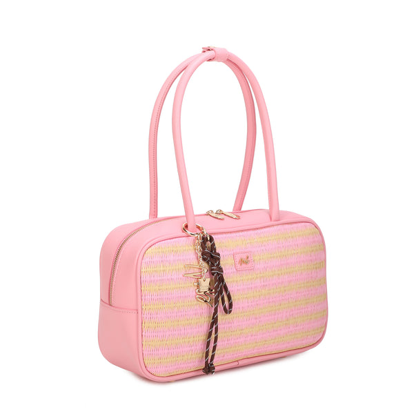 Borsa grande a spalla in rafia e ecopelle Mariella Burani con charm MB028