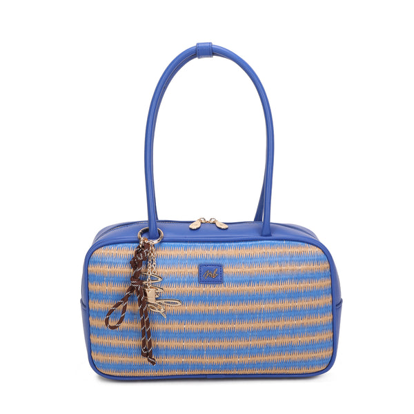 Borsa grande a spalla in rafia e ecopelle Mariella Burani con charm MB028