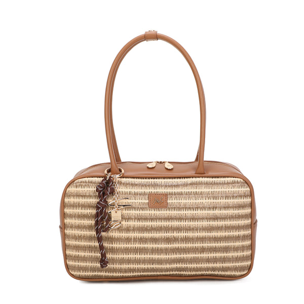 Borsa grande a spalla in rafia e ecopelle Mariella Burani con charm MB028