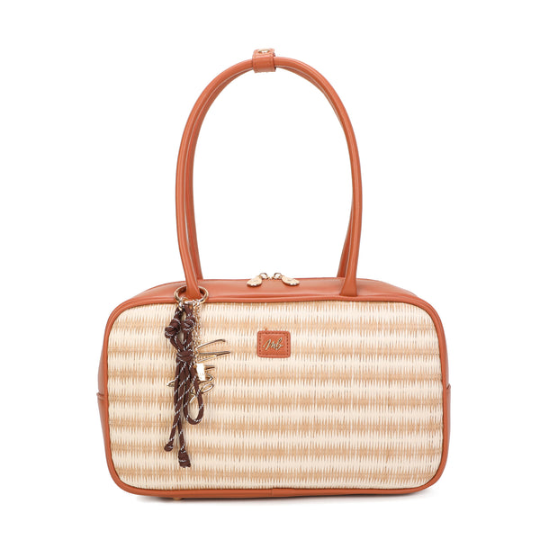 Borsa grande a spalla in rafia e ecopelle Mariella Burani con charm MB028