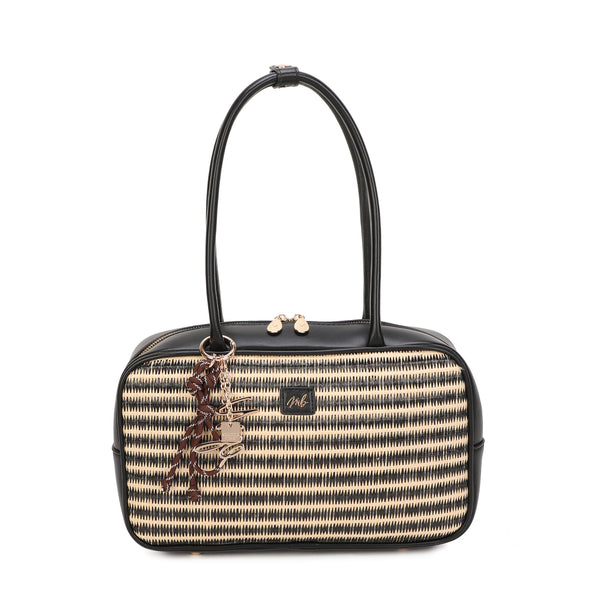 Borsa grande a spalla in rafia e ecopelle Mariella Burani con charm MB028