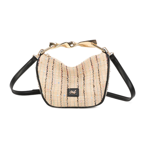 Borsetta in rafia, twill e ecopelle con manico in metallo MB004