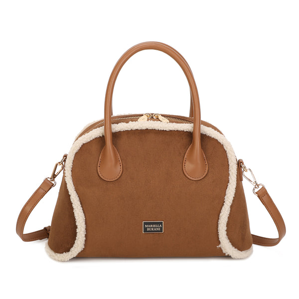 Borsa bauletto in ecopelle scamosciata e bordo in fur sintetica MB052