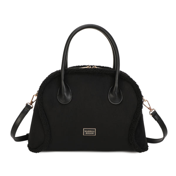 Borsa bauletto in ecopelle scamosciata e bordo in fur sintetica MB052