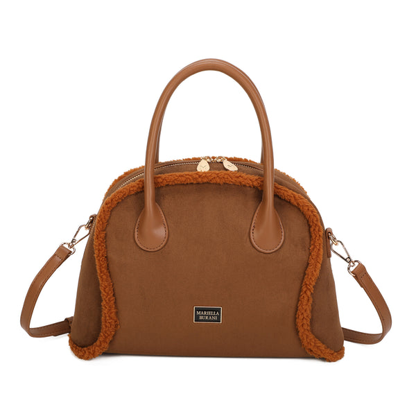 Borsa bauletto in ecopelle scamosciata e bordo in fur sintetica MB052