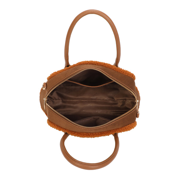 Borsa bauletto in ecopelle scamosciata e bordo in fur sintetica MB052