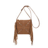 Borsa piatta a tracolla in ecopelle scamosciata con frange e borchie MB035