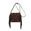 Borsa piatta a tracolla in ecopelle scamosciata con frange e borchie MB035