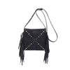 Borsa piatta a tracolla in ecopelle scamosciata con frange e borchie MB035