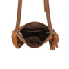 Borsa piatta a tracolla in ecopelle scamosciata con frange e borchie MB035