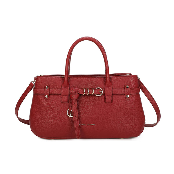 Borsa bauletto in ecopelle martellata con cinturino decorativo e anelli MB038