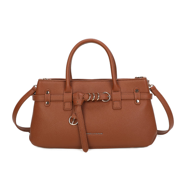 Borsa bauletto in ecopelle martellata con cinturino decorativo e anelli MB038