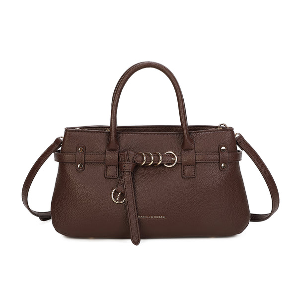 Borsa bauletto in ecopelle martellata con cinturino decorativo e anelli MB038