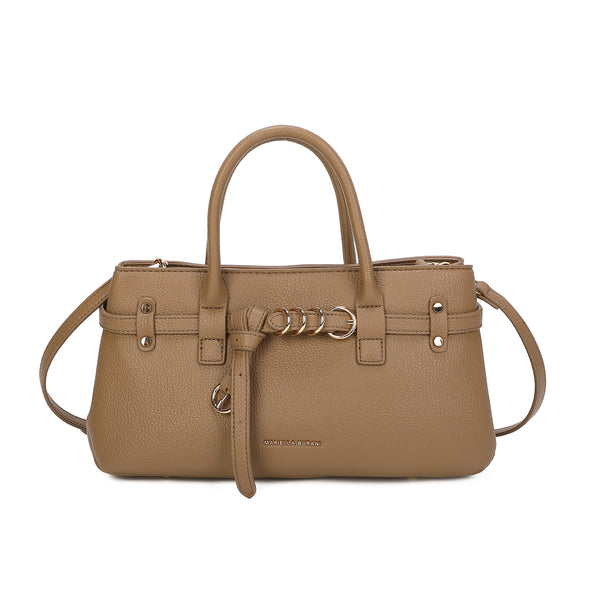 Borsa bauletto in ecopelle martellata con cinturino decorativo e anelli MB038
