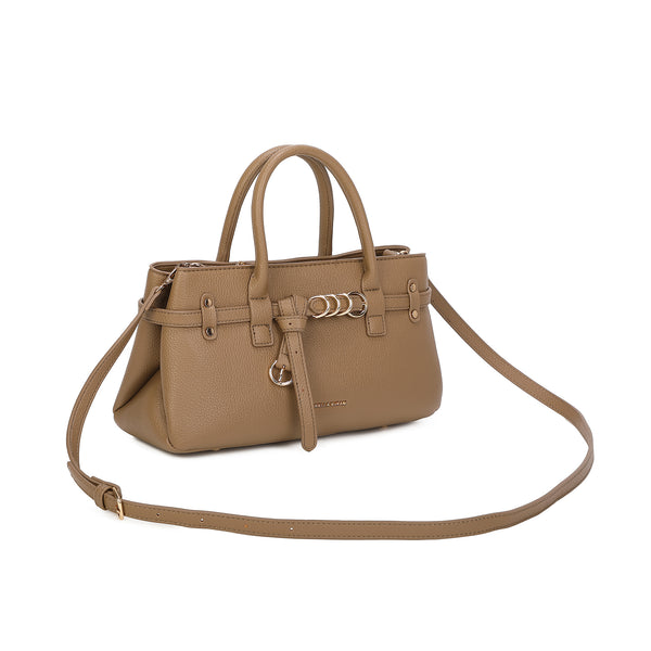 Borsa bauletto in ecopelle martellata con cinturino decorativo e anelli MB038
