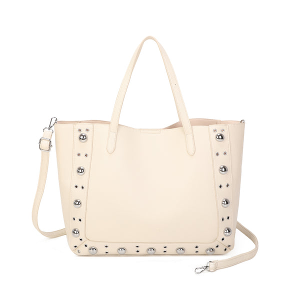 Borsa shopper in ecopelle con borchie e pochette estraibile EC6303