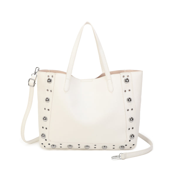 Borsa shopper in ecopelle con borchie e pochette estraibile EC6303