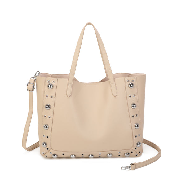 Borsa shopper in ecopelle con borchie e pochette estraibile EC6303