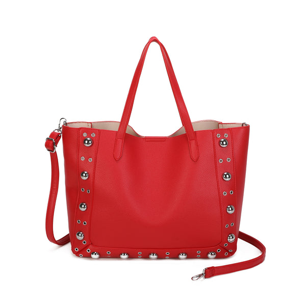 Borsa shopper in ecopelle con borchie e pochette estraibile EC6303