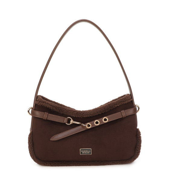 Borsa spalla in ecopelle scamosciata con bordo in pelliccia sintetica MB051