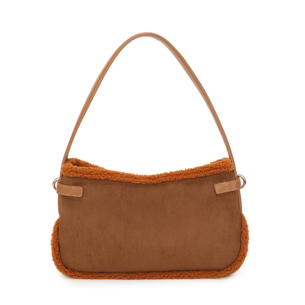 Borsa spalla in ecopelle scamosciata con bordo in pelliccia sintetica MB051