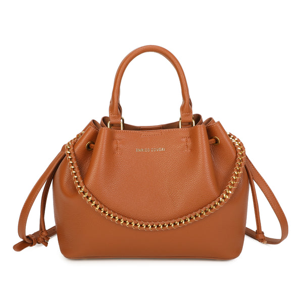Borsa secchiello a coulisse in ecopelle con catena intrecciata Enrico Coveri EC2260