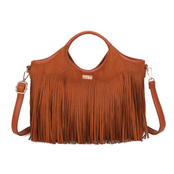 Borsa a mano in ecopelle scamosciata con frange EC6331