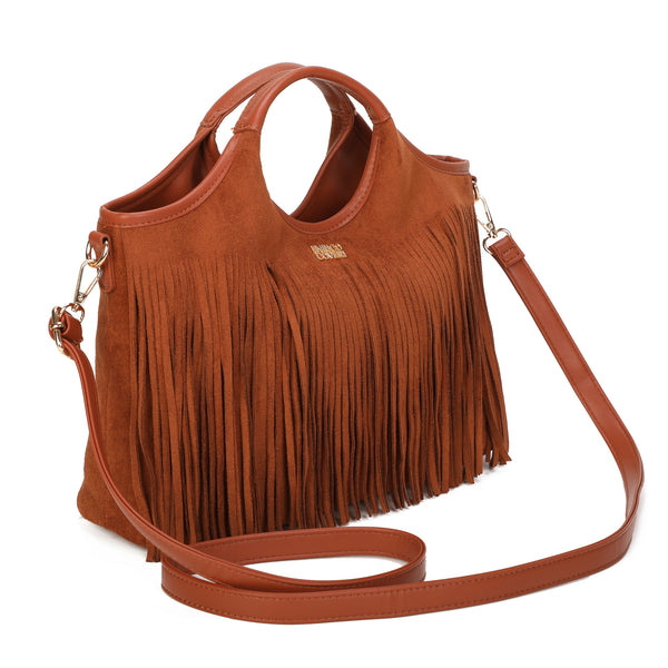 Borsa a mano in ecopelle scamosciata con frange EC6331