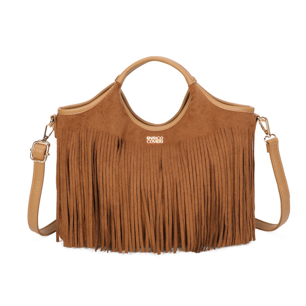 Borsa a mano in ecopelle scamosciata con frange EC6331