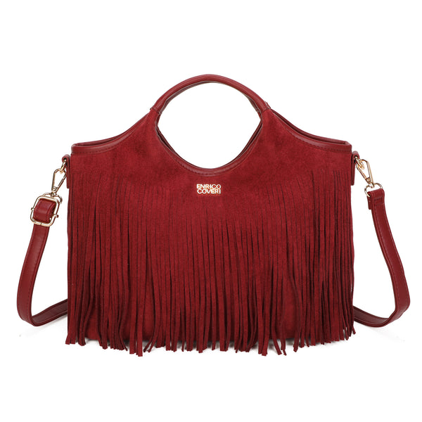Borsa a mano in ecopelle scamosciata con frange EC6331