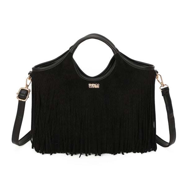 Borsa a mano in ecopelle scamosciata con frange EC6331