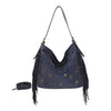 Borsa a spalla morbida in ecopelle scamosciata con frange e occhielli metallici MB5003