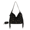 Borsa a spalla morbida in ecopelle scamosciata con frange e occhielli metallici MB5003