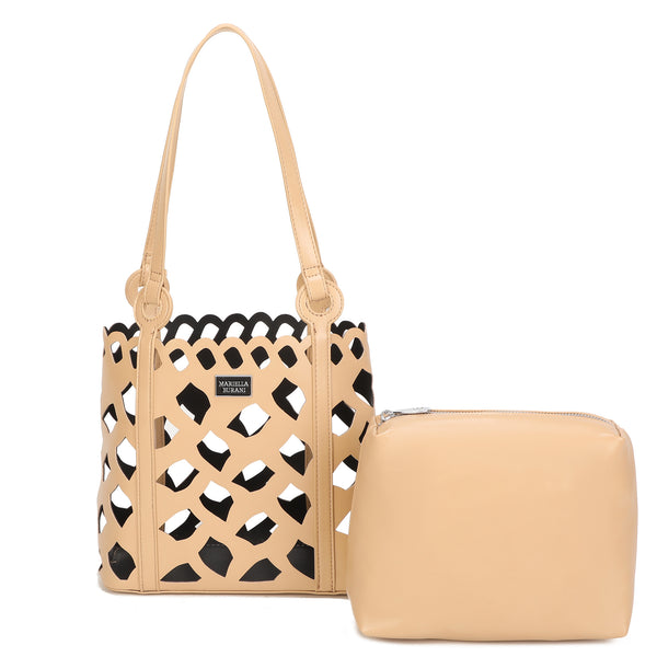 Borsa tipo secchiello traforato in ecopelle con pochette MB6314